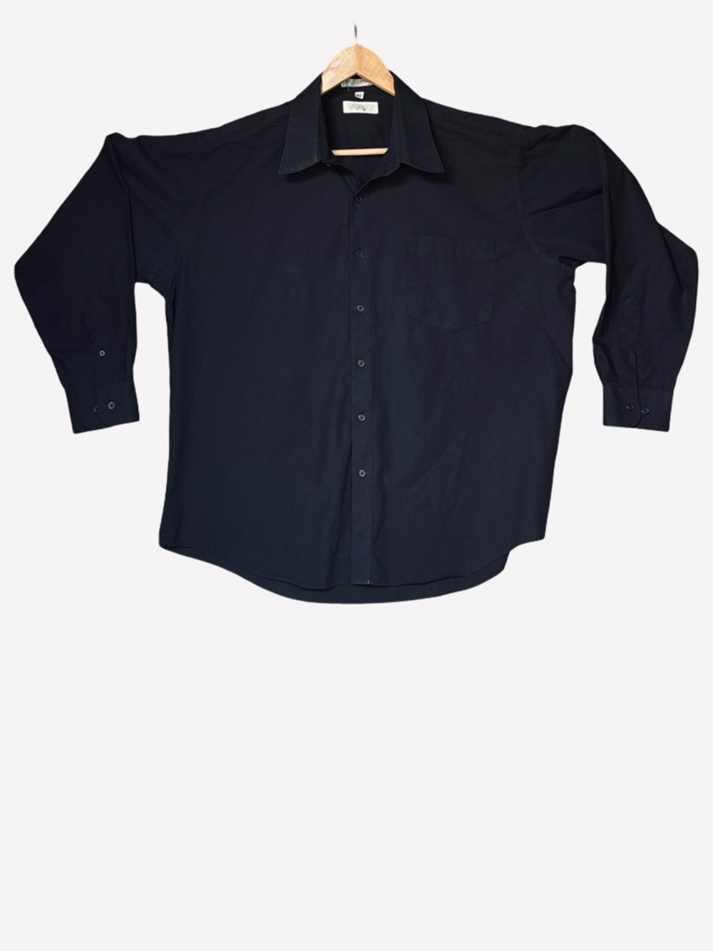 Giovanni Uomo Black Dress Shirt 17.5 | Men's Long Sleeve Cotton Blend 34-35 - Picture 2 of 6